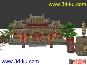 3D打印模型东方古建筑场景小集锦的图片