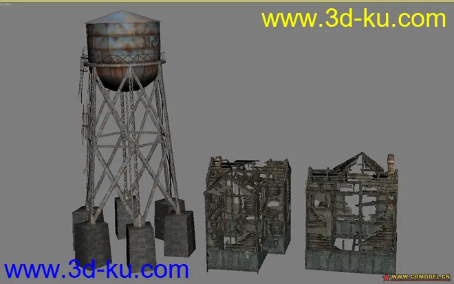 水塔 和 被轰炸的破房子模型的图片1