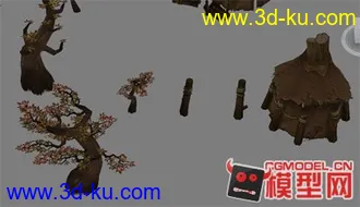 3D打印模型火炬2场景部件（山、树、房子、石头）的图片