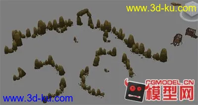 火炬2场景部件（山、树、房子、石头）模型的图片3