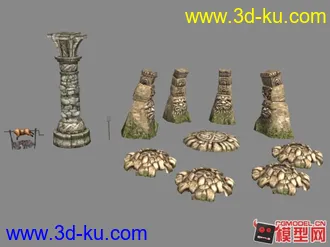 3D打印模型霸王（Overlord）场景部件1 - 石柱+传送门+烤猪的图片