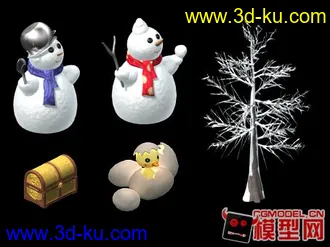 3D打印模型一些有爱的小部件（树，宝箱，雪人，蛋壳鸡）的图片
