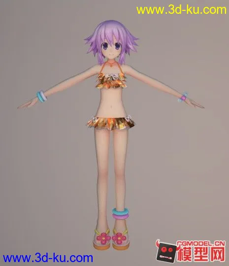 海王星－紫发泳装女孩（有骨骼绑定）MAX 2012模型的图片2