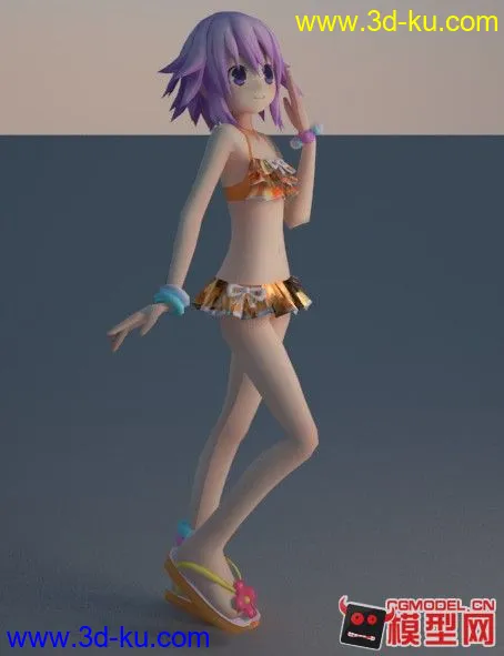 海王星－紫发泳装女孩（有骨骼绑定）MAX 2012模型的图片4