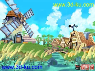 3D打印模型卡通风车木屋场景的图片