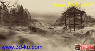 3D打印模型水墨场景山水亭子的图片
