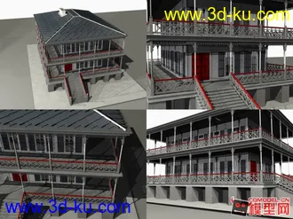 3D打印模型两栋现代建筑-体育场馆-单栋楼的图片