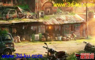 3D打印模型破旧小街区场景的图片