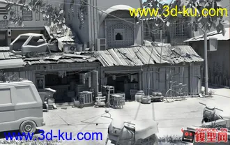 3D打印模型破旧小街区场景的图片