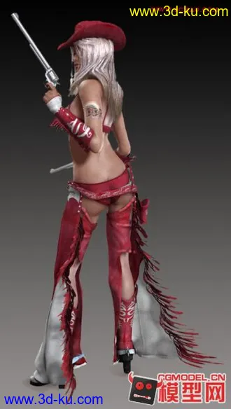 西部牛仔装美女3D模型的图片