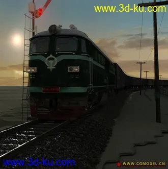 3D打印模型原创沙漠中的东风4B内燃机车的图片