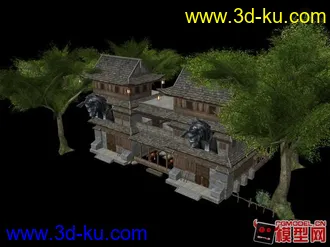 有馬廄的旅館模型的图片