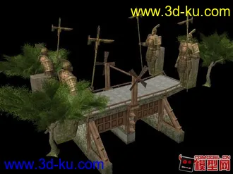 帶雕像的古橋模型的图片