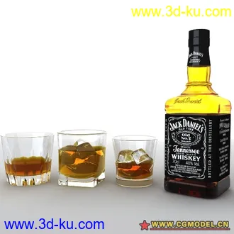 精品3D洋酒和酒杯冰块模型分享的图片