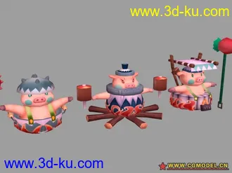 3D打印模型三只Q版小猪的图片