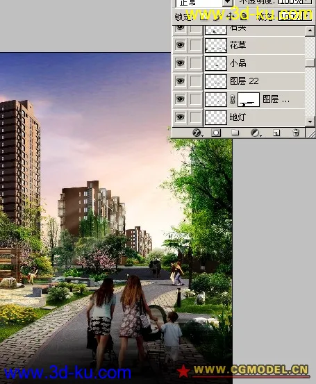 小区的黄昏效果图模型的图片2