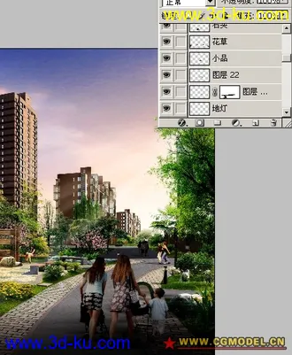 3D打印模型小区的黄昏效果图的图片
