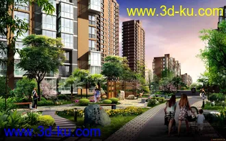 3D打印模型小区的黄昏效果图的图片