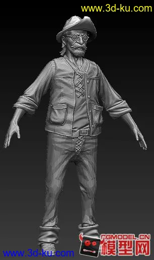 高手做得老头zbrush模型 可惜部分子工具做了减面处理的图片