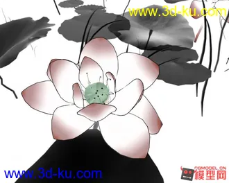 瞧一瞧看一看了！水墨荷花有材质有动画！模型免费下！的图片