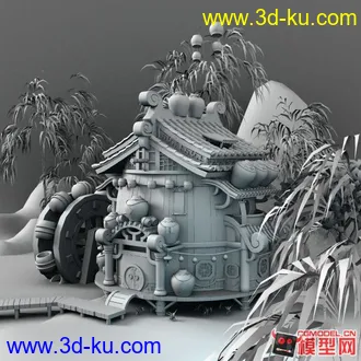 3D打印模型魔兽熊猫人建筑---带贴图材质的图片