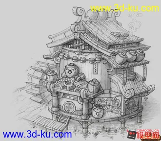 3D打印模型魔兽熊猫人建筑---带贴图材质的图片
