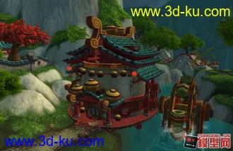 3D打印模型魔兽熊猫人建筑---带贴图材质的图片
