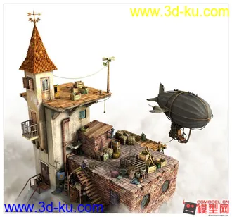 3D打印模型废弃机场----Maya场景带材质带贴图带渲染效果图的图片