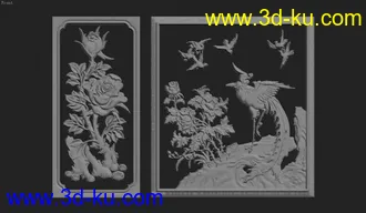 3D打印模型精细浮雕，一朵花和一只鸟的图片