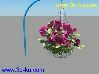 3D打印模型掉花篮 绿叶 红花 锁链 装饰的图片
