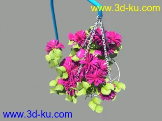 3D打印模型掉花篮 绿叶 红花 锁链 装饰的图片