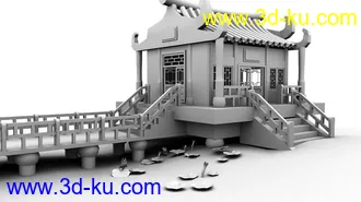 3D打印模型花园，亭子，中国古典花园小区风格的图片