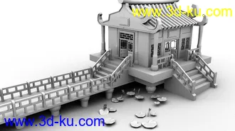 3D打印模型花园，亭子，中国古典花园小区风格的图片