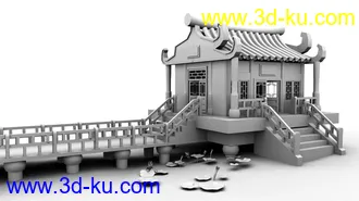 3D打印模型花园，亭子，中国古典花园小区风格的图片