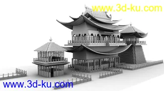 3D打印模型中国古典宫殿，城堡场景的图片