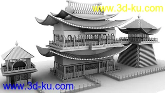 3D打印模型中国古典宫殿，城堡场景的图片