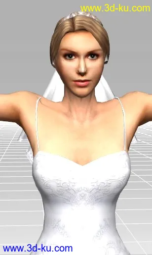 3D打印模型穿婚纱的金发新娘，有骨骼绑定有动画的图片