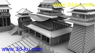 3D打印模型三维游戏场景，建筑场景，动漫影视动画场景的图片