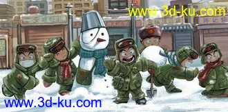 回忆童年小孩堆雪人打雪仗场景maya模型下载，冬天一群小孩玩雪场景人物maya模型....的图片
