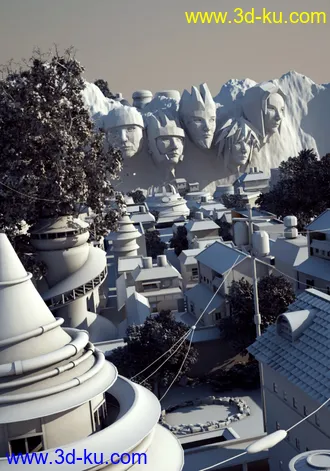 3D打印模型木叶村一角 白模的图片