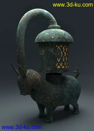3D打印模型错金牛形铜灯 雕塑 铜灯 宫灯 古董的图片