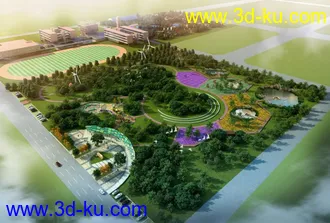 公园鸟瞰模型带材质带灯光的图片