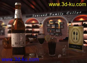 吧台上的酒杯等模型的图片