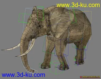 3D打印模型大象連骨架  low model的图片