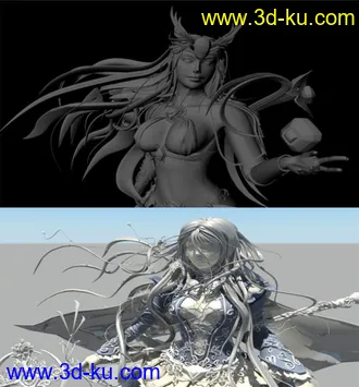 【超精细女神模型2人】maya素模美女2人细节丰富，布线均匀！！适合材质、棒骨、动...的图片