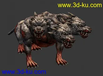 3D打印模型三头狼，游戏，低模，写实贴图的图片