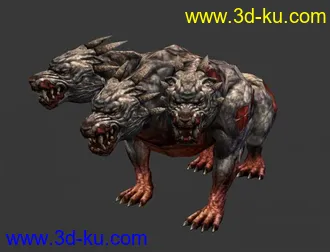 3D打印模型三头狼，游戏，低模，写实贴图的图片