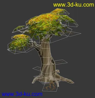 3D打印模型Q版游戏低模树木，三种样式形态，超好用，含有3ds格式文件的图片