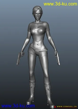 3D打印模型超性感精致的劳拉。含高精USP match手枪的图片