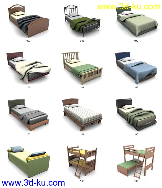 各种床，双人的，单人的，上下铺，婴儿床，摇篮。。。模型的图片2